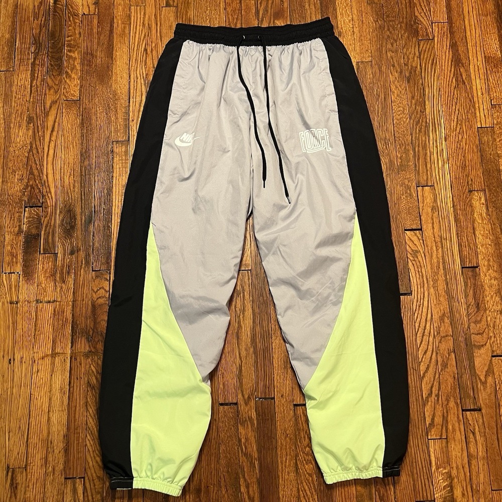 Nike Force Mens Basketball Track Pants Grey Black Lime Green FB6966-013 Size L